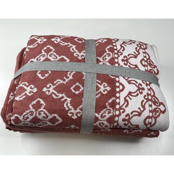 NWT Modern Threads 6 Piece Towel Charlize Jacquard Cotton Set Red - Picture 2 of 3
